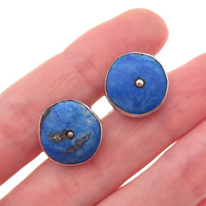 925 Sterling Silver Vintage Real Lapis Modernist Oxidized Chain Cufflinks
