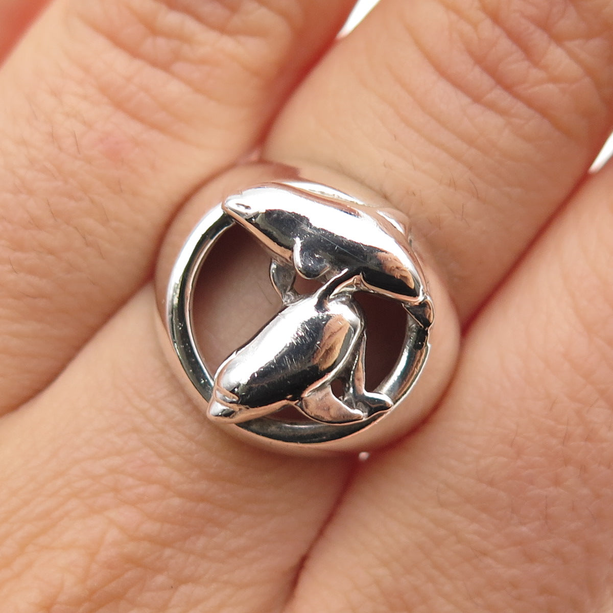 925 Sterling Silver Vintage Modernist Dolphin Ring Size 6.75