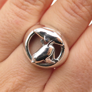 925 Sterling Silver Vintage Modernist Dolphin Ring Size 6.75