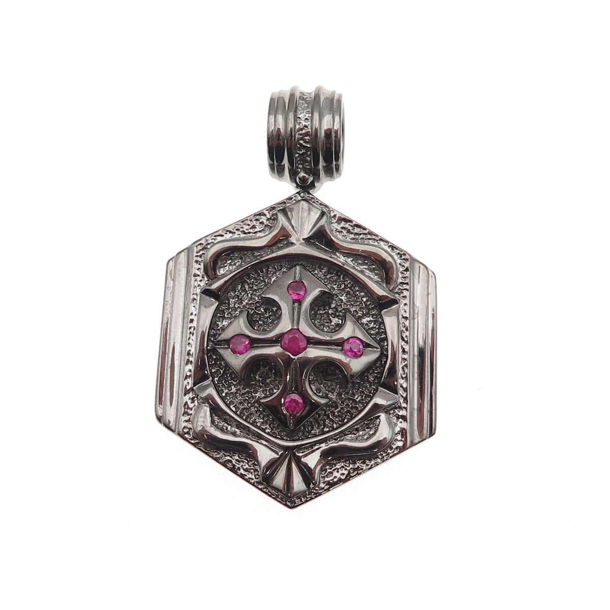 Jolusa 925 Sterling Silver Black Rhodium Real Ruby Floral Cross Pendant