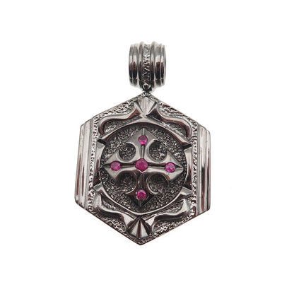 Jolusa 925 Sterling Silver Black Rhodium Real Ruby Floral Cross Pendant