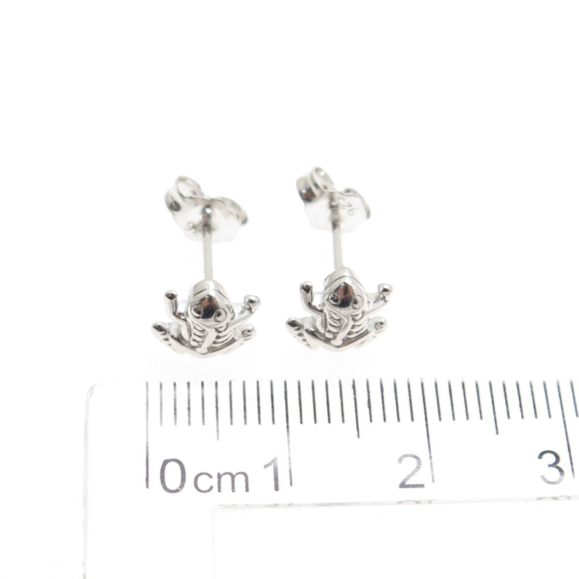 925 Sterling Silver Frog For Good Luck Stud Earrings