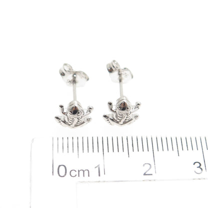 925 Sterling Silver Frog For Good Luck Stud Earrings