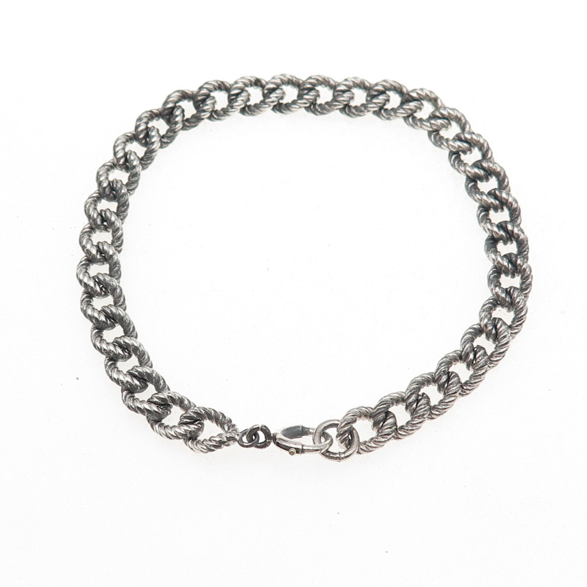 925 Sterling Silver Antique Art Deco Oxidized Curb Link Bracelet 7.5"