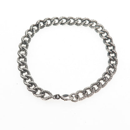 925 Sterling Silver Antique Art Deco Oxidized Curb Link Bracelet 7.5"