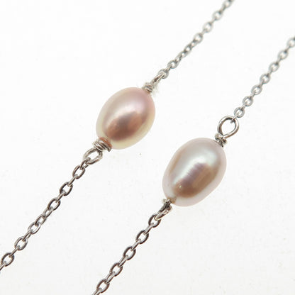 925 Sterling Silver Vintage Italy Real Pearl By The Yard Chain Necklace 16"
