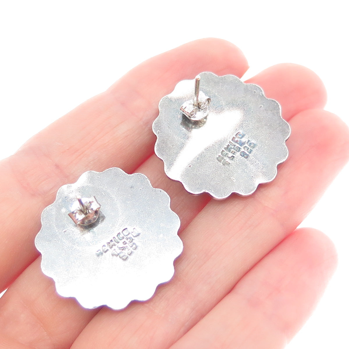 925 Sterling Silver 2-Tone Vintage Mexico Sun Beaded Oxidized Earrings