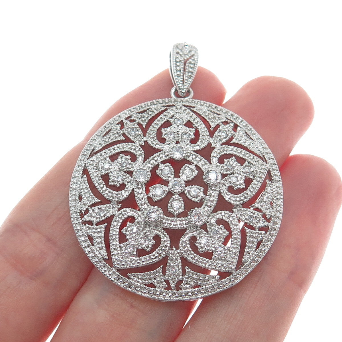 DEE BERKLEY JEWELRY 925 Sterling Silver Round-Cut Shaped C Z Sparkle Pendant