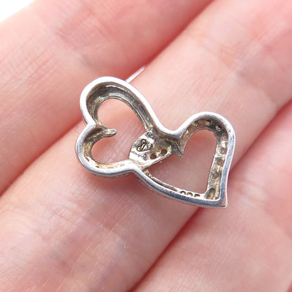 925 Sterling Silver Real Diamond Double Heart Minimalist Slide Pendant