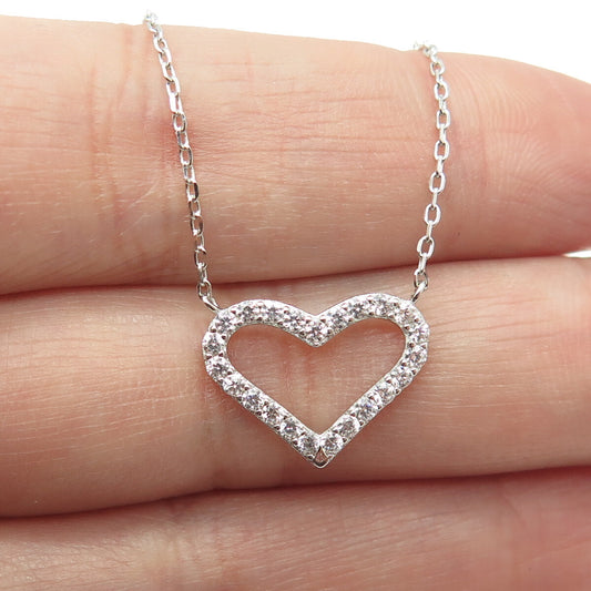 HAN 925 Sterling Silver Round-Cut Shaped C Z Heart Cable Chain Necklace 16-18"
