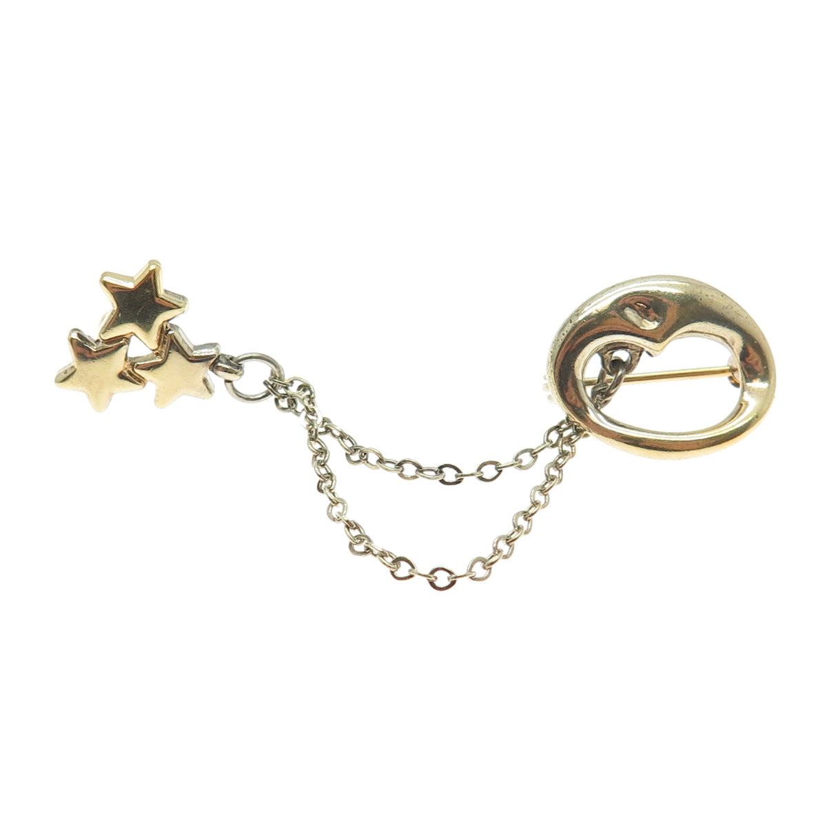 CIANI 925 Sterling Silver Gold Plated Vintage Crescent & Star Chain Tie Pin