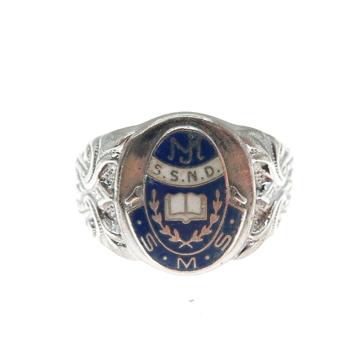 SK & F 925 Sterling Silver Vintage 1980 Enamel St. Mary School Ring Size 7.75