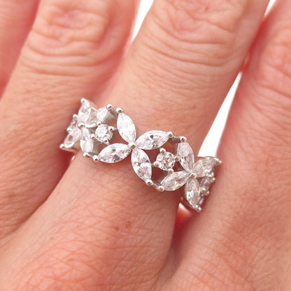 Jeulia 925 Sterling Silver Marquise & Round-Cut C Z Floral Ring Size 8