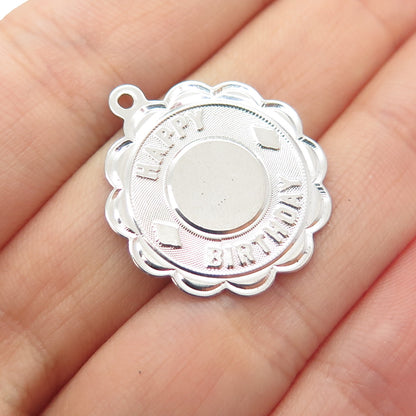 CREA 925 Sterling Silver Vintage Happy Birthday Charm Pendant
