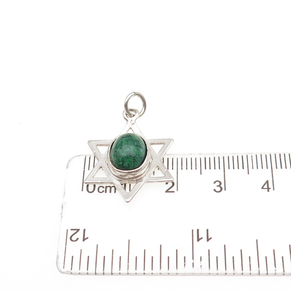 925 Sterling Silver Vintage Green Glass Star of David Charm Pendant