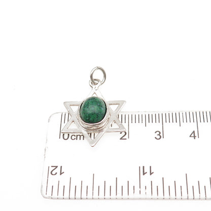 925 Sterling Silver Vintage Green Glass Star of David Charm Pendant