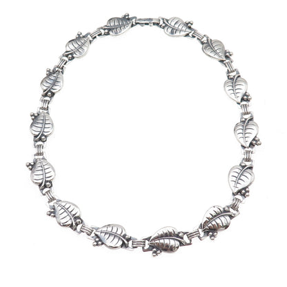 925 Sterling Silver Antique Art Deco Oxidized Floral Leaf Chain Necklace 14"