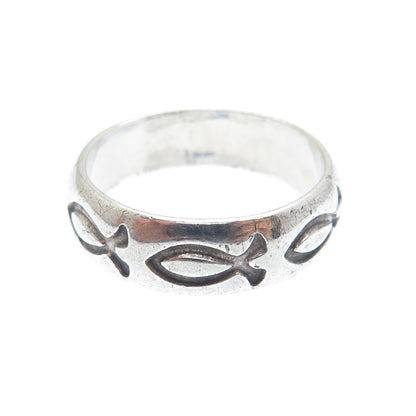 BSD Bob Siemon 925 Sterling Silver Vintage Ichthys Oxidized Band Ring Size 8