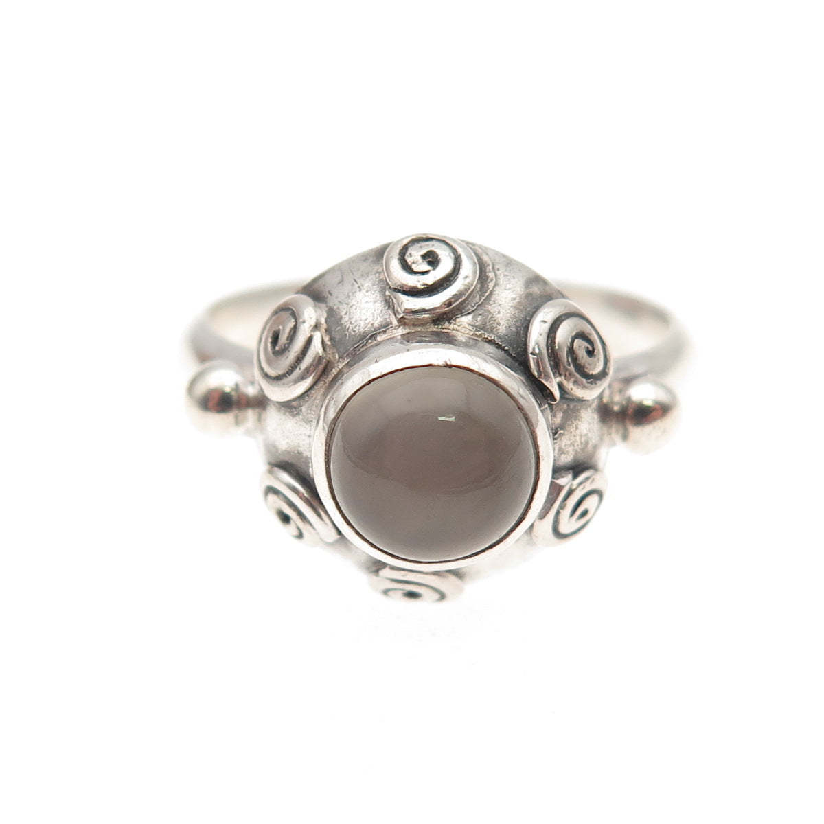 925 Sterling Silver Vintage Real Moonstone Spiral Oxidized Ring Size 7.5