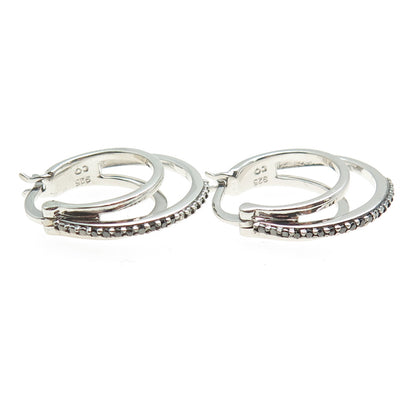 925 Sterling Silver Real Round-Cut Black Diamond Multi-Circle Hoop Earrings