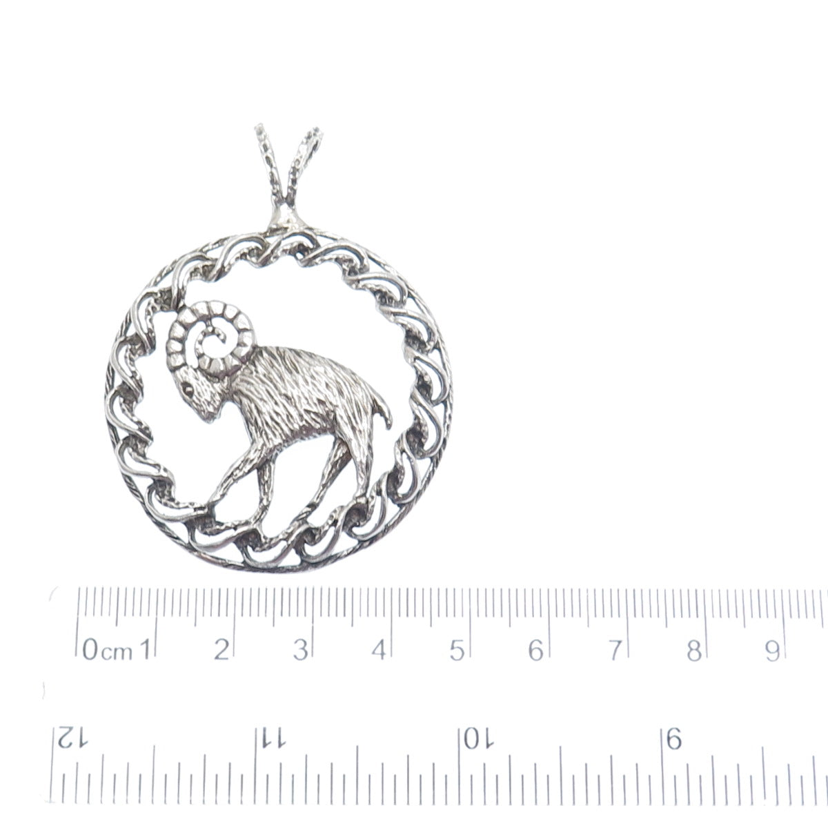 925 Sterling Silver Vintage Aries Zodiac Sign Oxidized Pendant