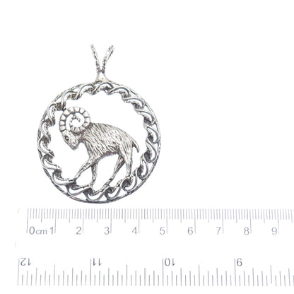 925 Sterling Silver Vintage Aries Zodiac Sign Oxidized Pendant