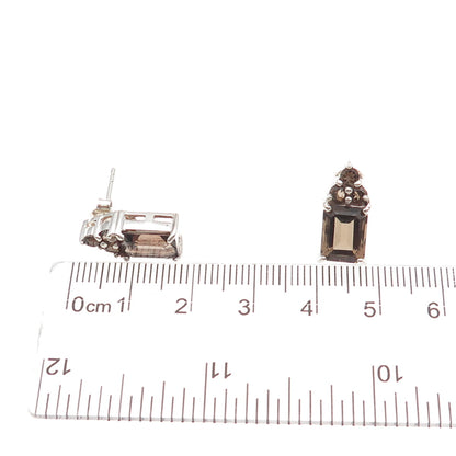 Ken Crafts 925 Sterling Silver Vintage Real Smoky Quartz Earrings
