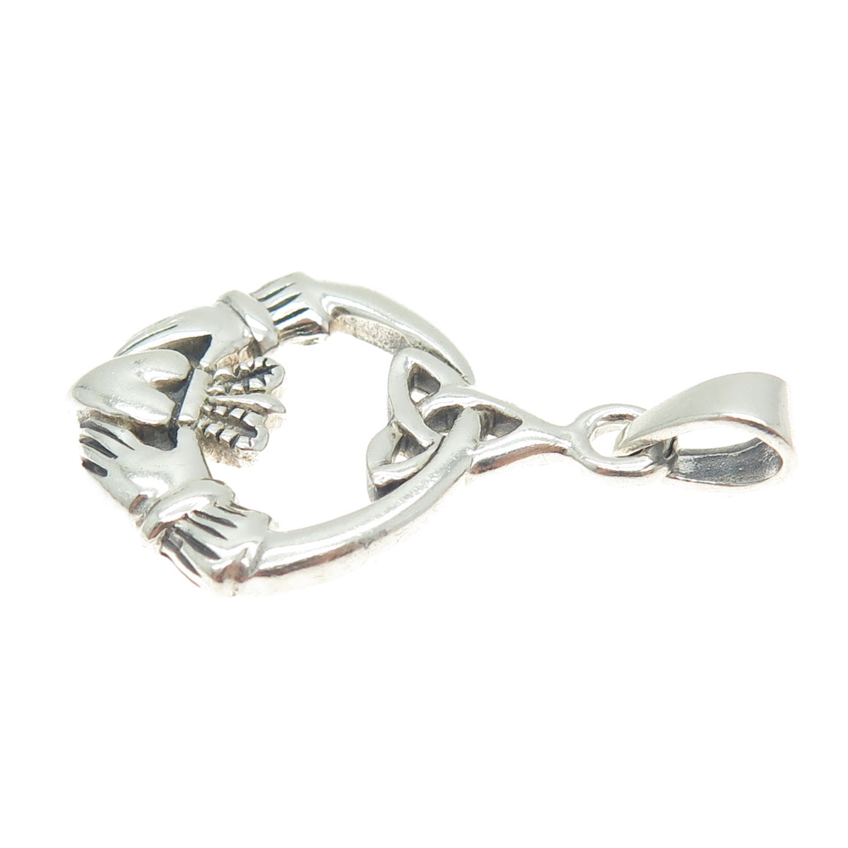 925 Sterling Silver Vintage Irish Claddagh Trinity Knot Charm Pendant