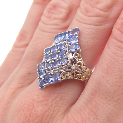 Chuck Clemency Sterling Silver 2-Tone Real Diamond & Tanzanite Ring Size 8.25