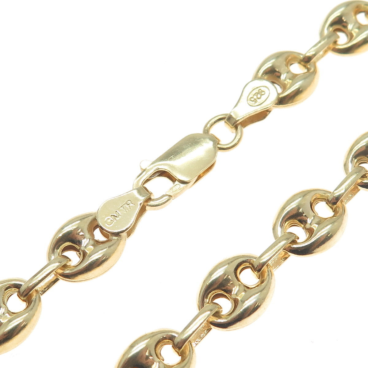 925 Sterling Silver Gold Plated Anchor Mariner Link Anklet / Bracelet 9"