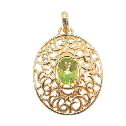 ROSS SIMONS 925 Sterling Silver Gold Plated Real Peridot Swirl Ornate Pendant