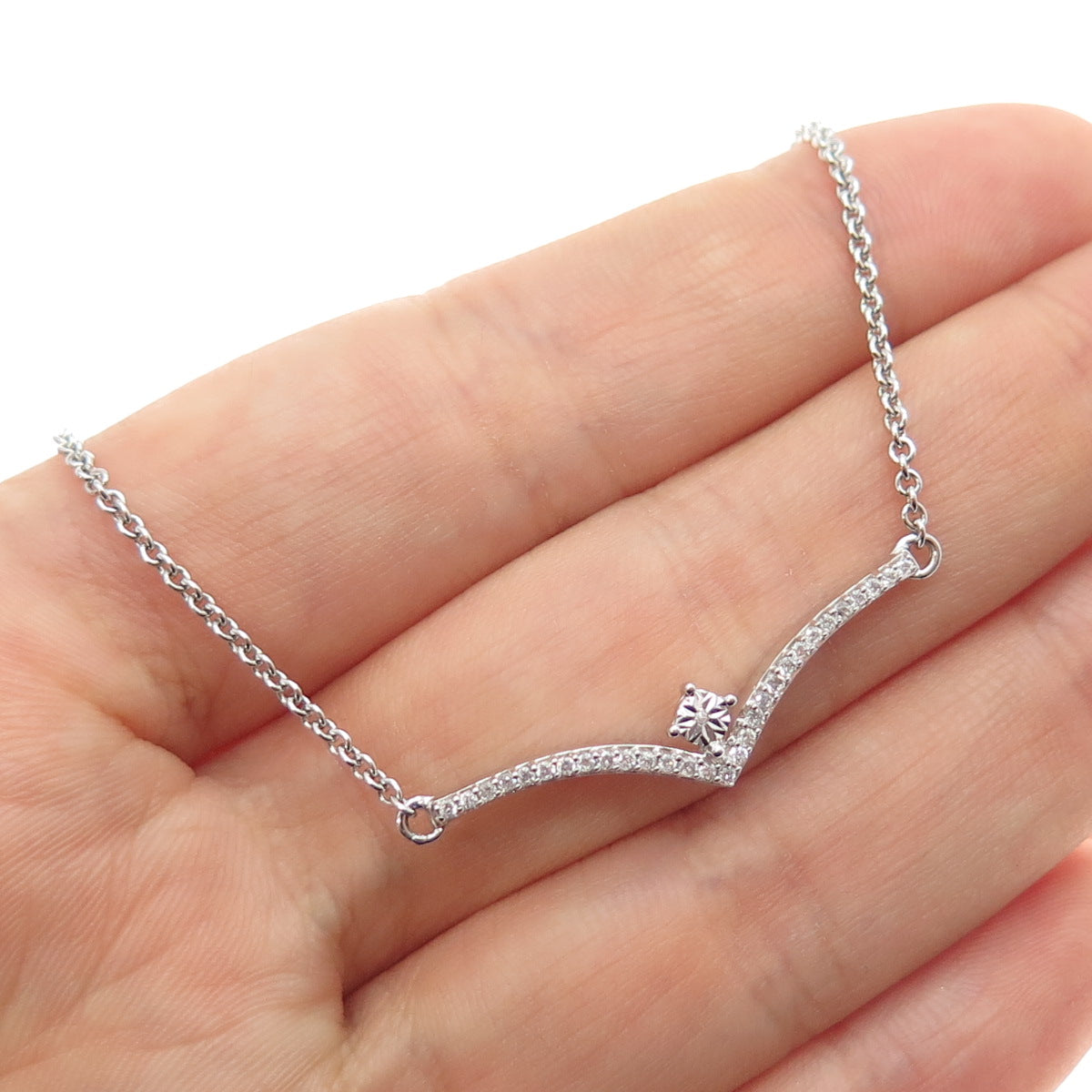JANE SEYMOUR 925 Sterling Silver Real Diamond Cable Chain Necklace 16-18"