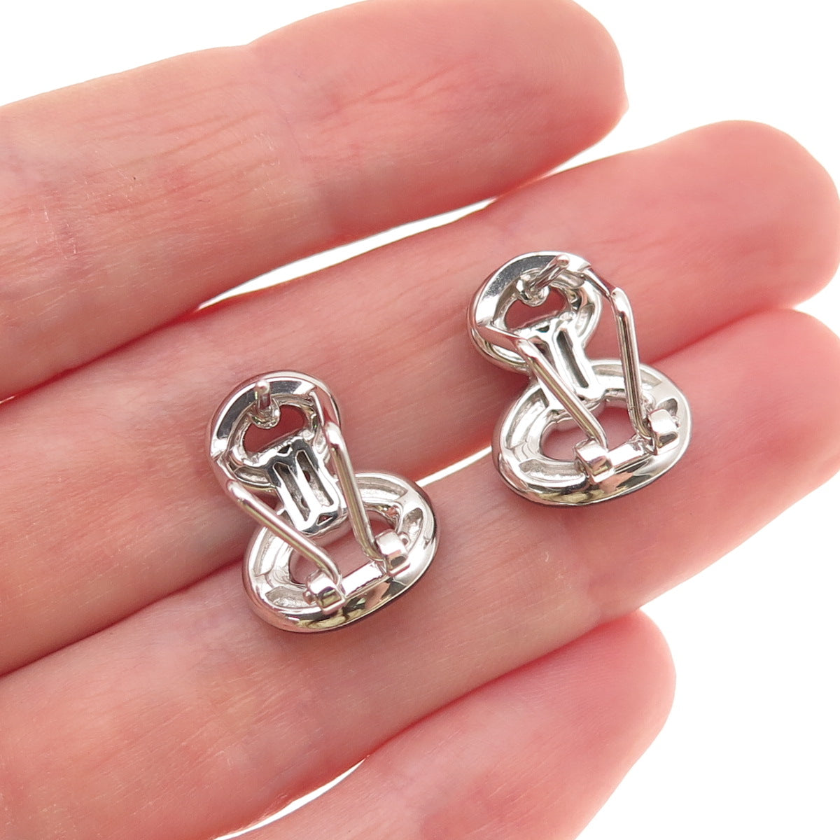 Belle Etoile 925 Sterling Silver Enamel & C Z Omega Back Earrings