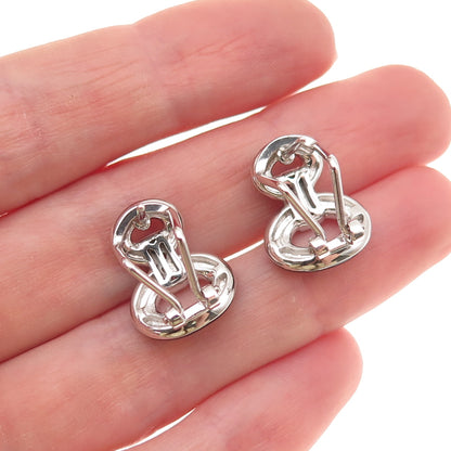 Belle Etoile 925 Sterling Silver Enamel & C Z Omega Back Earrings