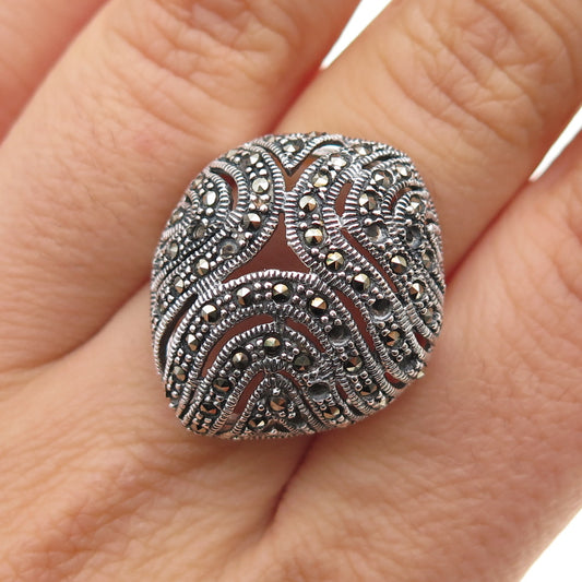 925 Sterling Silver Vintage Real Marcasite Ring Size 6.75 (missing 15 stones)