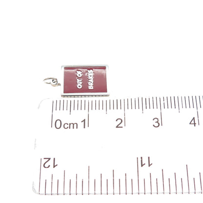 925 Sterling Silver Red Enamel Out Of Brakes Minimalist Charm Pendant