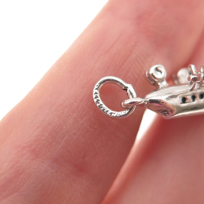 Wells 925 Sterling Silver Vintage Airplane Oxidized 3D Charm Pendant