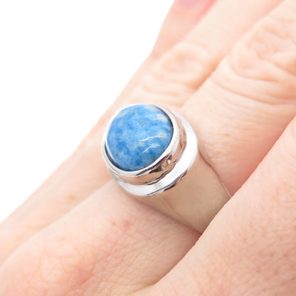 925 Sterling Silver Vintage Real Lapis Lazuli Modernist Ring Size 8