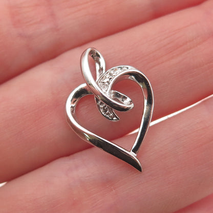925 Sterling Silver Round-Cut C Z Heart Mini Charm Pendant
