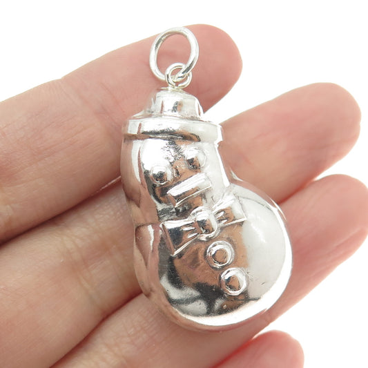 925 Sterling Silver Vintage Snowman Hollow Charm Pendant