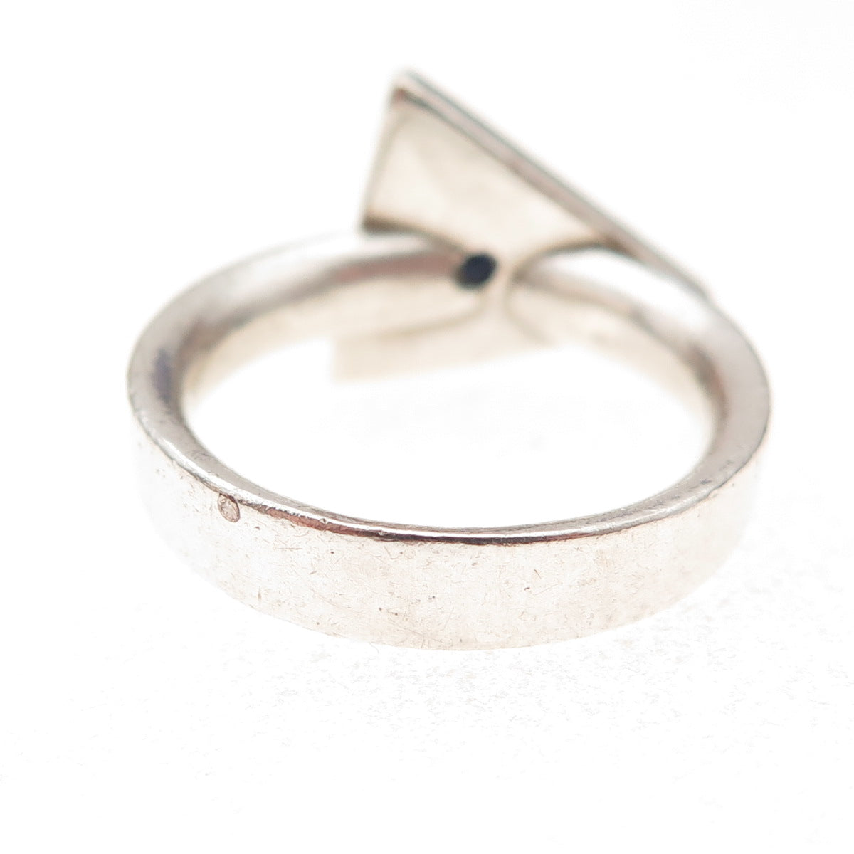 925 Sterling Silver Vintage Real Sapphire Modernist Oxidized Ring Size 8