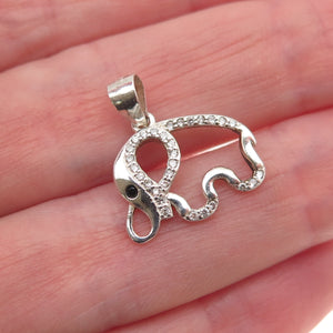 925 Sterling Silver Round-Cut Black & White C Z Elephant Mini Charm Pendant