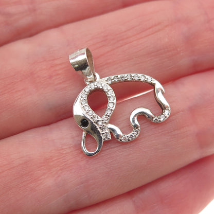 925 Sterling Silver Round-Cut Black & White C Z Elephant Mini Charm Pendant