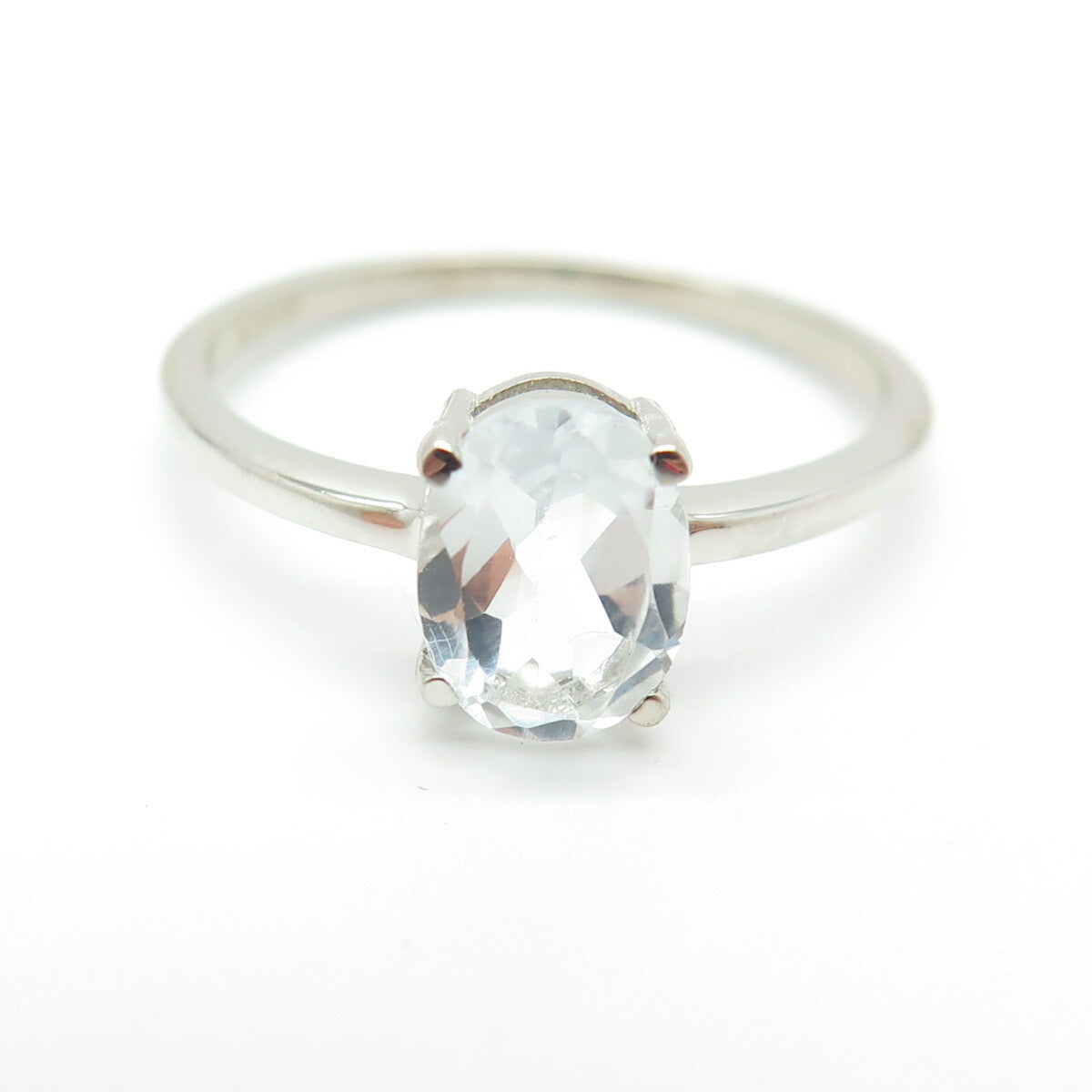DAZZLERS 925 Sterling Silver Real Oval-Cut White Topaz Engagement Ring Size 8