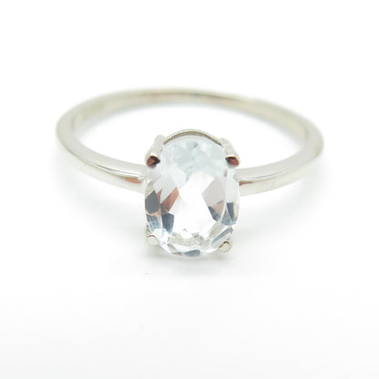 DAZZLERS 925 Sterling Silver Real Oval-Cut White Topaz Engagement Ring Size 8