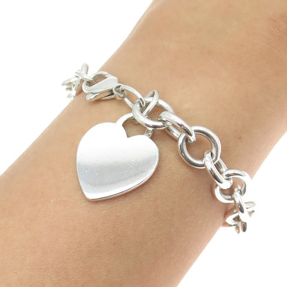 TIFFANY & CO. 925 Sterling Silver Vintage Engravable Heart Tag Rolo Bracelet 7"