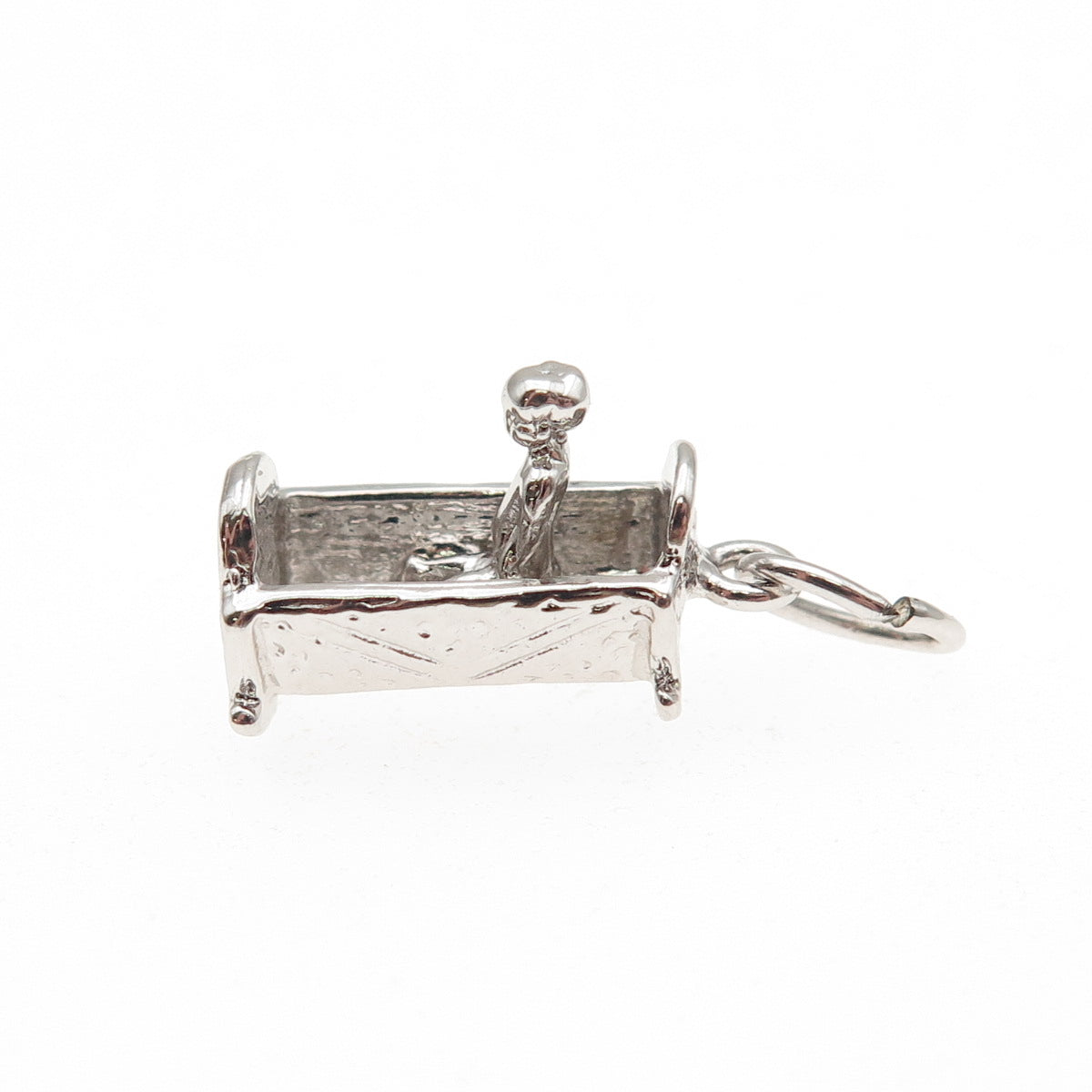 925 Sterling Silver Vintage Baby Rocking Cradle 3D Mini Charm Pendant