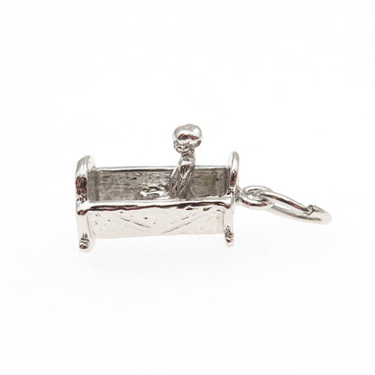 925 Sterling Silver Vintage Baby Rocking Cradle 3D Mini Charm Pendant