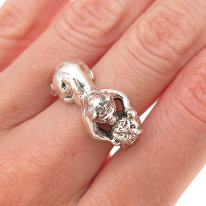 925 Sterling Silver Vintage Cat & Ball Oxidized Ring Size 6