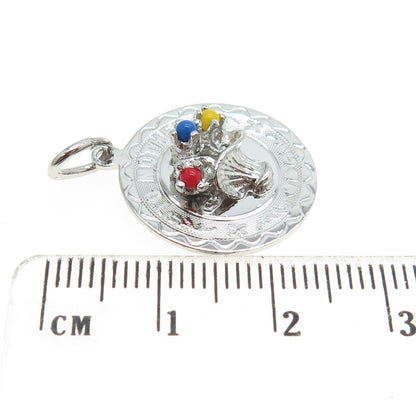 FORSTNER 925 Sterling Silver Vintage Glass "To Mother" Floral Basket Pendant